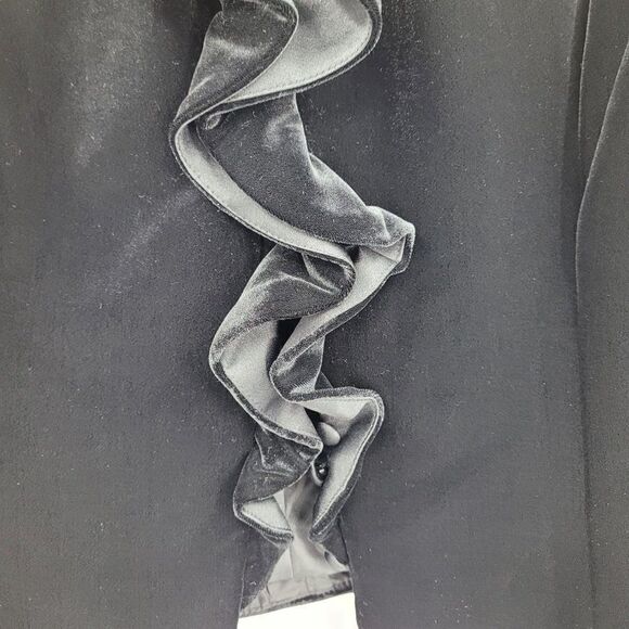Vintage 80s Cardigan Formal Velour Ruffle Front Button Down Long Sleeve Black 16 - Picture 5 of 11